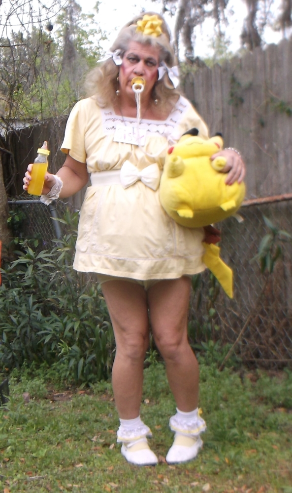 baby pansy in a yellow dress, sissy,adult baby,feminization,diapers,permanent incontinence , Adult Babies