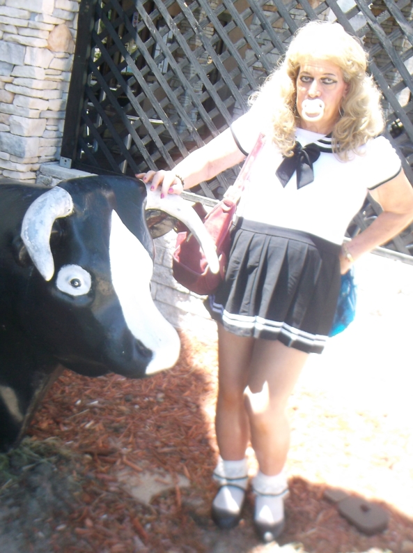 pansy and a Cow - a few pics Daddy/Master AJ took in front of a steakhouse, we didn't go into the restraunt, but its right by the Mall entrance, sissy,humiliation,Adult Little Girl, Adult Babies
