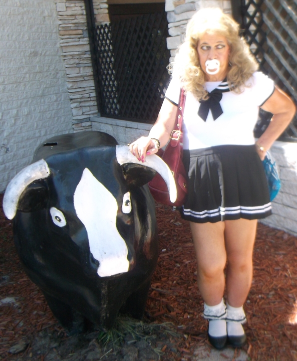 pansy and a Cow - a few pics Daddy/Master AJ took in front of a steakhouse, we didn't go into the restraunt, but its right by the Mall entrance, sissy,humiliation,Adult Little Girl, Adult Babies