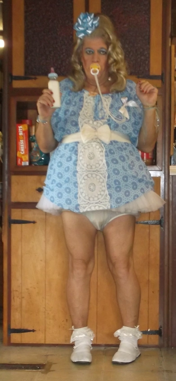 babygirl pansy in his blue baby dress - babygirl pansy has over 30 littlegirl/baby dresses, this sissy hasn't worn 