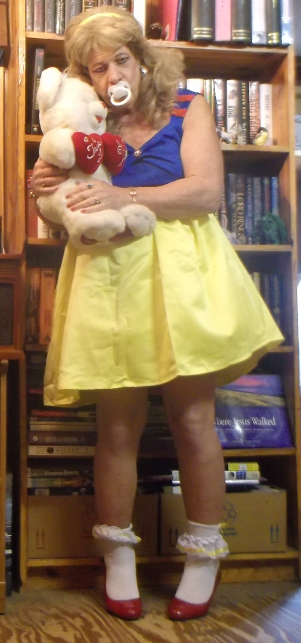 New Dress that the sissy got for Christmas - pansy wears a dresss that the sissy got for Christmas, although it is longer than the sissy is usually allowed to wear, pansy Daddy/Master thinks that her look 'very, very childish', sissy,humiliation,age regression, Adult Babies,Feminization