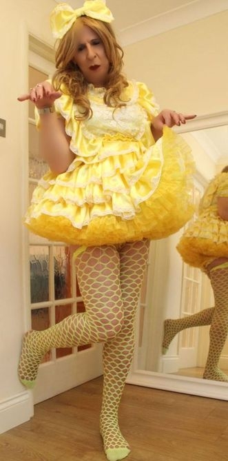 Sissy in Yellow - so what about a yellow sissy dress today?, sissy,pansy,feminization, Dolled Up