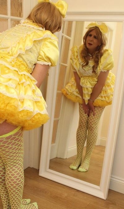 Sissy in Yellow - so what about a yellow sissy dress today?, sissy,pansy,feminization, Dolled Up