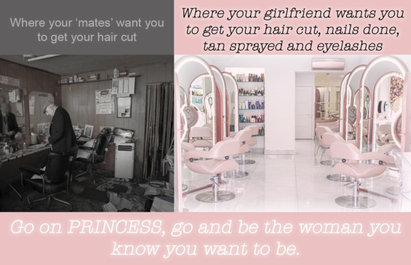 Which Salon Will You Choose? - It is time to make a choice about who you want to be!, salon,pink,hair cut,make up,girly,hair salon,make over,princess,choice,, Feminization,Dolled Up,Dominating Mistress Or Master
