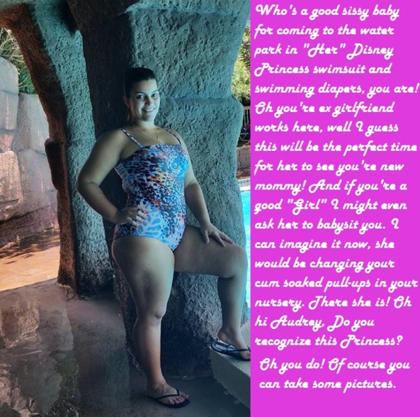 Water Park Worries - Dom taking her sissy to show him off to his Ex-Girlfriend, ex-girlfriend,sissy,swimsuit,Dommy., Str8 Orientation,Dominating Mistress Or Master,Sissy Fashion