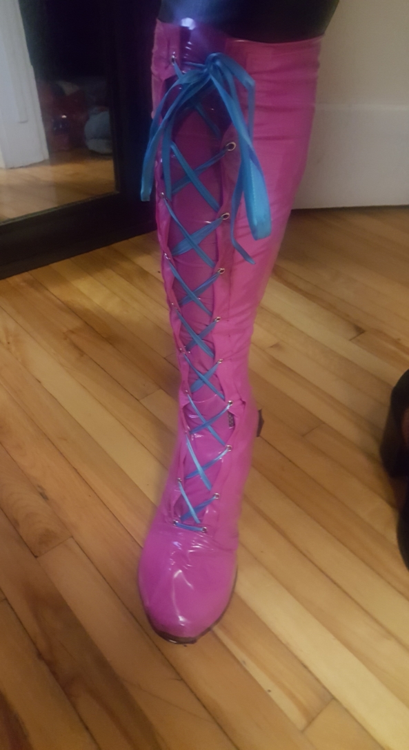 i made this boot with pvc - i made a cover boot with my high heel, so i can use still use my shoes, pricess clothing accessory, Sissy Fashion,Feminization