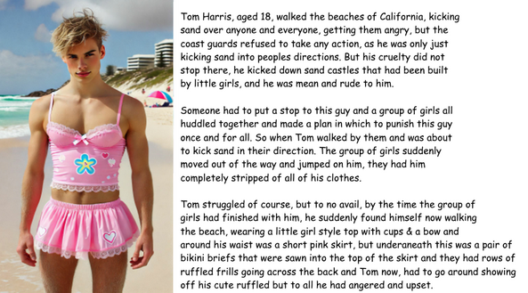 Beach Sissy Of California - A Naughty 18 Year Old Boy Causes Trouble On The Beach & Gets Punished, sissy caption,sissification,sissy swim wear, Sissy Fashion,Bad Boy To Good Girl,Dolled Up
