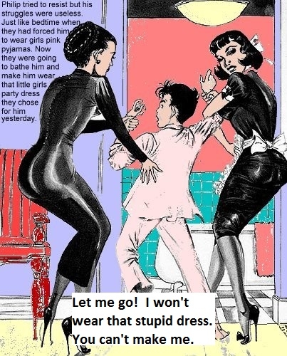 Forcibly Dressed - Mom and her maid have him under control, femdom,feminization, Feminization,Dominating Mistress Or Master,Bad Boy To Good Girl