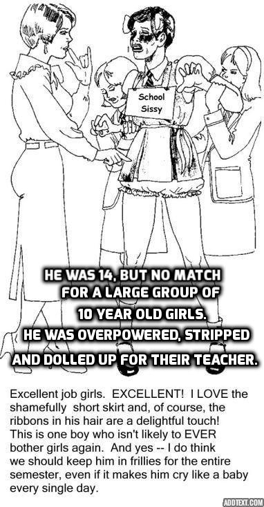 Dolled Up by Schoolgirls - A 14 year old boy overpowered and humiliated by group of 10 year old girls., femdom feminization, Dolled Up,Sissy Fashion,Feminization,Bad Boy To Good Girl