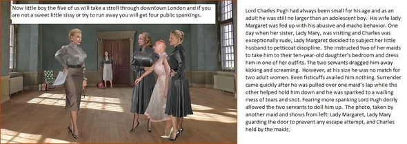 Poor Lord Pugh - Little Lord Charles Pugh is humiliated by wife and maids with petticoat discipline., femdom sissy forced feminization spanking, Feminization,Dominating Mistress Or Master,Sissy Fashion,Spankings