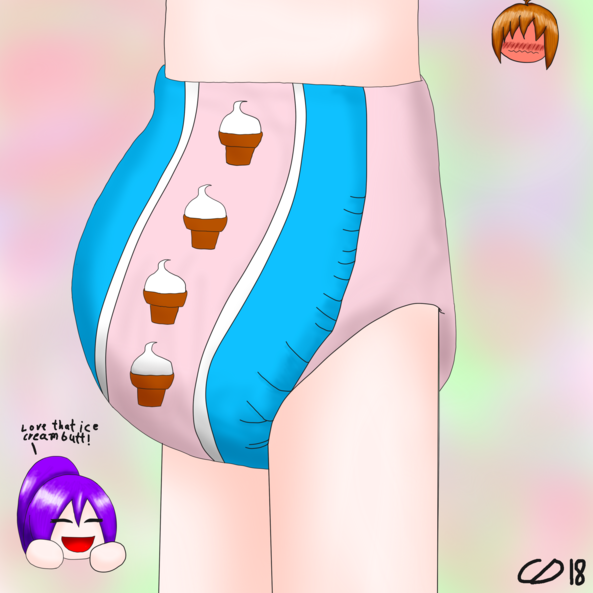 Ice Cream Butt - he 4th entry in the Arrow's Embarrassment series!  This time Kyandi is getting a look of Arrow's padded behind and finds something she loves :3 A nice Ice Cream Diaper :3  , diapers,ice_cream,, Diaper Lovers,Adult Babies