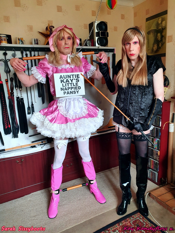 Auntie Kay punishes and humiliates sissy maid sarah - So happy to serve Auntie Kay as her collared pink sissy maid, even despite the rather intense punishment and humiliation I would receive including a sign detailing my embarrassing status., Auntie,sissy,punishment,humiliation,nappies,plastic panties,discipline,Dominant,submissive,BDSM, Adult Babies,Feminization,Sissy Fashion,Spankings,Diaper Lovers,Bondage,Dolled Up