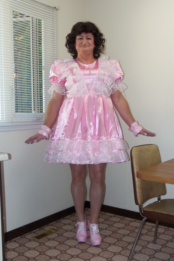 My Adult Baby Dress - Posing in my pretty satin