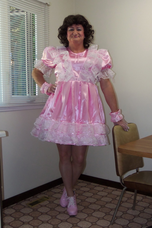 My Adult Baby Dress - Posing in my pretty satin 