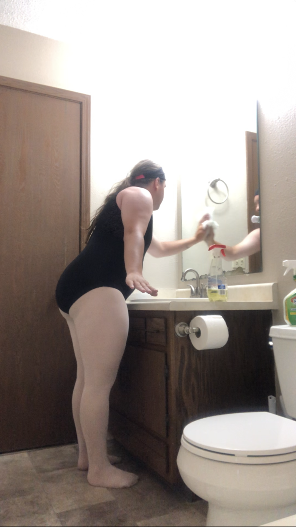 Chore Day - Me doing my chores , leotard,tights,chores, Dolled Up