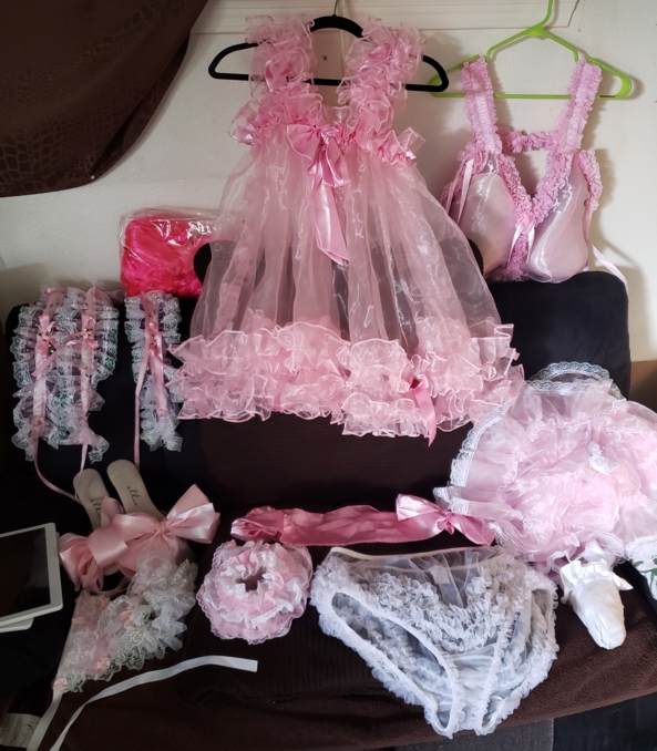 Tonight's festivities  - can't wait to feel my new frills on my bare skin., sissification,shemale,huge tits,lingerie , Feminization,Sissy Fashion,Bisexual Orientation,Gay Orientation,Breast Implants,Dolled Up