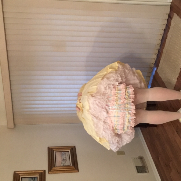 Diapered Sissy Not Going To Wander Far - One of my favorite dresses, pettislip, rhumba tights, cloth diapers, pink plastic panties, frilly socks, and my pink baby harness with leash, Cloth diaper,plastic pants,sissy dress,baby harness,reins,leash,sissy tights, Adult Babies,Sissy Fashion,Diaper Lovers