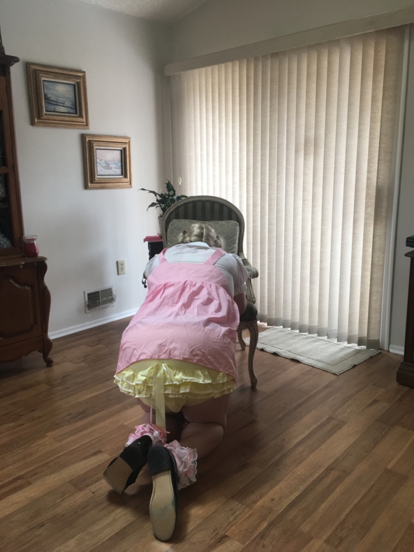 What’s That! Sounds Like Sissy Plastic Panties! - Me in my short pink bunny jumper dress, with frilly yellow panties., Sissy Jumper Dress, Adult Babies,Diaper Lovers,Sissy Fashion