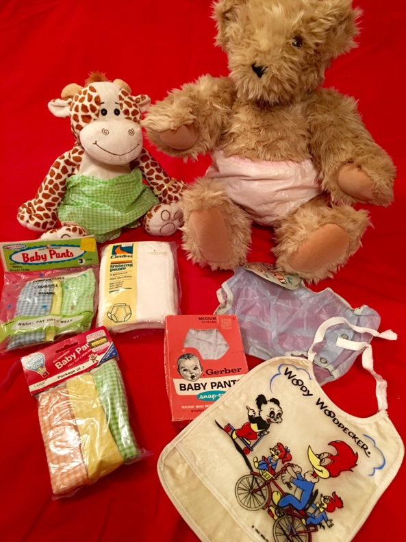 Vintage Baby Items - Some lovely vintage baby items, shown with the help of Theodore Franklyn Bear, and Giuseppe. , Baby pants,plastic pants,rubber pants, Adult Babies,Diaper Lovers