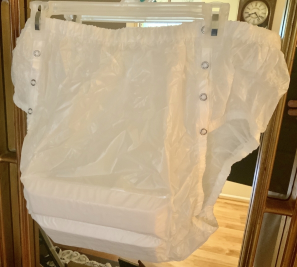 Plastic Spreader Panties - White plastic spreading punishment panties., Spreading Punishment Pants, Adult Babies,Diaper Lovers