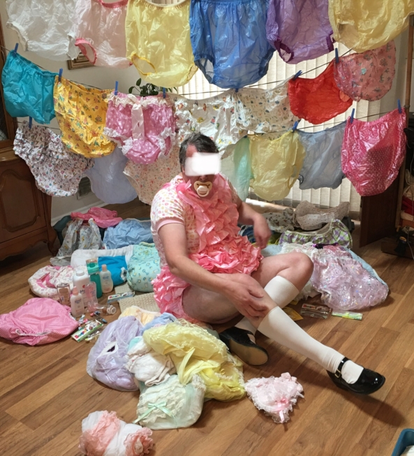 Frilly Rompers - Me with my plastic panties, in my frilly plastic lined rompers., Plastic panties,rompers, Adult Babies,Sissy Fashion,Diaper Lovers