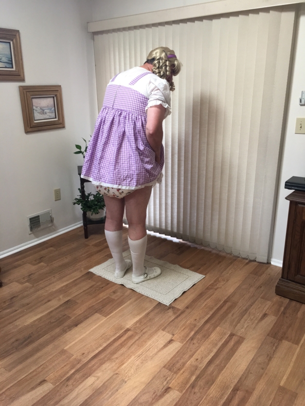 Purple white check dress - Me in my purple and white check dress, and different plastic panties. , Sissy dress plastic panties , Adult Babies,Diaper Lovers,Sissy Fashion