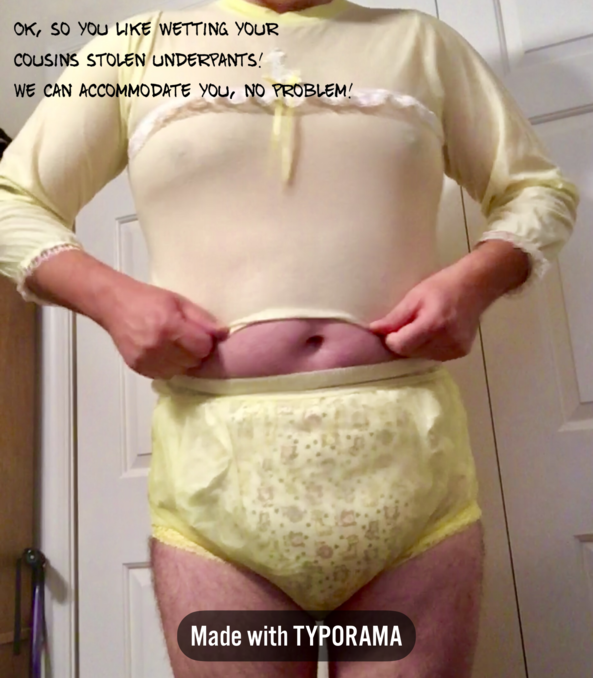 Aunties Sissy Baby  - Cappies showing what’s happens, when a bedwetting sissy steals his cousins underwear., Frilly panties,diaper,plastic panties , Adult Babies,Diaper Lovers,Sissy Fashion