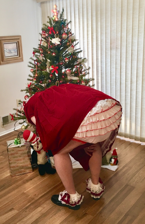 Sissy Baby Puss For Christmas  - Mommy had me dress in some of my holiday fair. Of corse a set of reins for control, and attached hand cuffs for naughty handies! , Sissy dress,diapers,plastic pants,frilly panties, Adult Babies,Sissy Fashion,Diaper Lovers