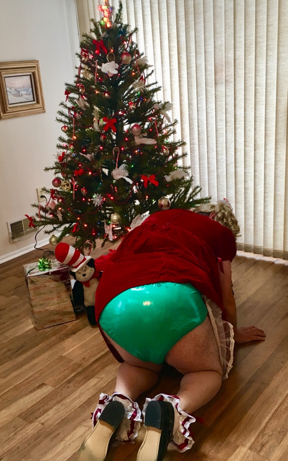 Sissy Baby Puss For Christmas  - Mommy had me dress in some of my holiday fair. Of corse a set of reins for control, and attached hand cuffs for naughty handies! , Sissy dress,diapers,plastic pants,frilly panties, Adult Babies,Sissy Fashion,Diaper Lovers