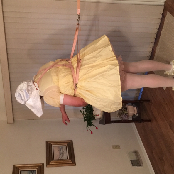 Diapered Sissy Not Going To Wander Far - One of my favorite dresses, pettislip, rhumba tights, cloth diapers, pink plastic panties, frilly socks, and my pink baby harness with leash, Cloth diaper,plastic pants,sissy dress,baby harness,reins,leash,sissy tights, Adult Babies,Sissy Fashion,Diaper Lovers
