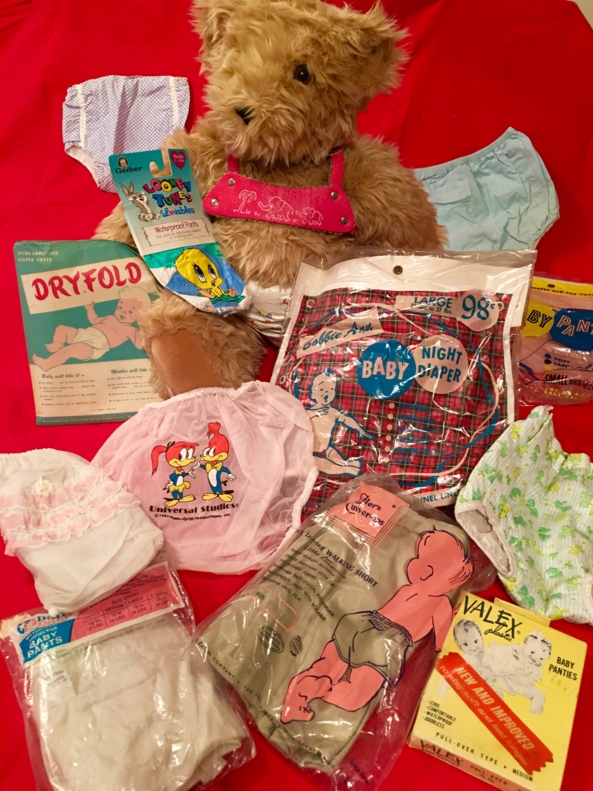 Vintage Baby Items - Some lovely vintage baby items, shown with the help of Theodore Franklyn Bear, and Giuseppe. , Baby pants,plastic pants,rubber pants, Adult Babies,Diaper Lovers