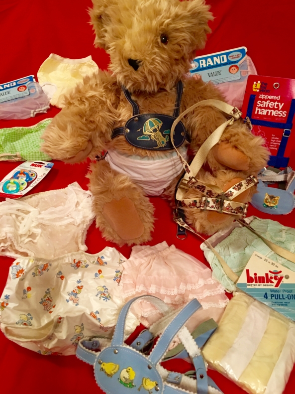 Vintage Baby Items - Some lovely vintage baby items, shown with the help of Theodore Franklyn Bear, and Giuseppe. , Baby pants,plastic pants,rubber pants, Adult Babies,Diaper Lovers