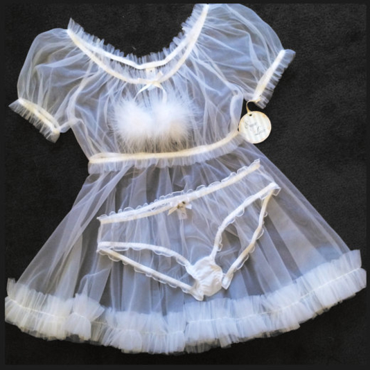 This is my dress for Wednesday - and all my Nurse's visitors may see me, satin babydress petticoat forced feminization nurse apron bonnet, Slow Change,Feminization,Hormones,Dominating Mistress Or Master,Mind Altering,Sissy Fashion,Dolled Up,Breast Feeding