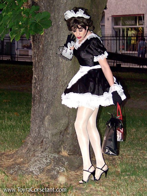Swiss Miss, Toyra Corsetant - Toyra out in public fully crossdressed as a petticoated Frenh maid.., French maid,petticoats, Dolled Up
