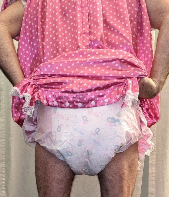 And the winner of mommy's outfit poll for me is...Both - Mommy let you all pick my outfit in our last post.  It was a tie so mommy said I get to show off both.  Was put in the dress all day and the sailor romper for bed time, satin dress,romper, Adult Babies,Sissy Fashion