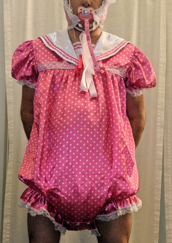 And the winner of mommy's outfit poll for me is...Both - Mommy let you all pick my outfit in our last post.  It was a tie so mommy said I get to show off both.  Was put in the dress all day and the sailor romper for bed time, satin dress,romper, Adult Babies,Sissy Fashion