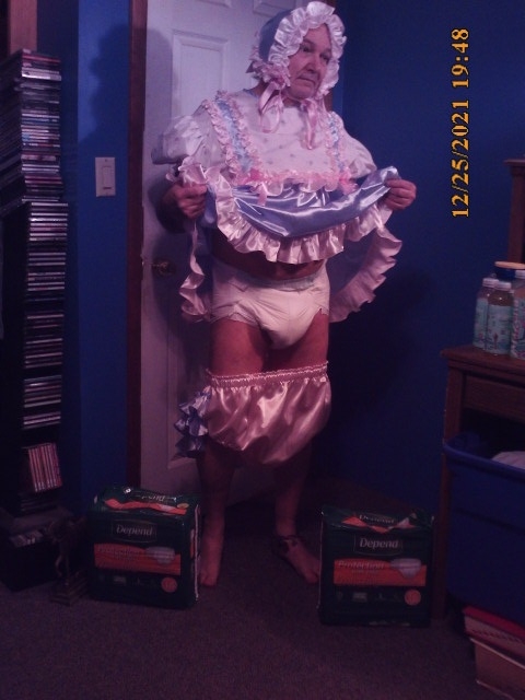Presents I received - showing off my new outfit and bbags of diapers I got for Christmas., diapers,sissy,gift, Diaper Lovers,Dolled Up,Holiday,Adult Babies