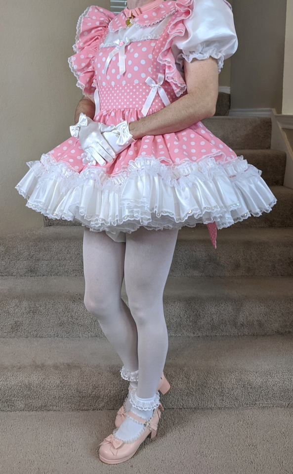 Old dresses, newish gloves, sissy dress satin, Sissy Fashion