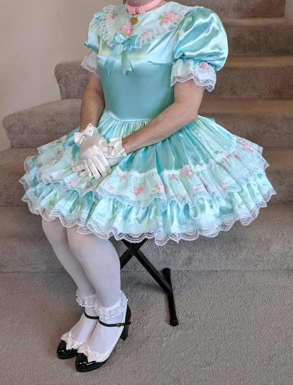 Old dresses, newish gloves, sissy dress satin, Sissy Fashion