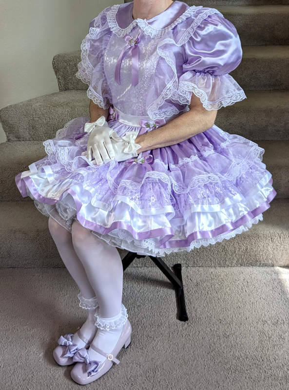 Lavender Tara Dress - Playing dress-up in my newest outfit!, sissy,dress,satin, Sissy Fashion,Feminization,Dolled Up