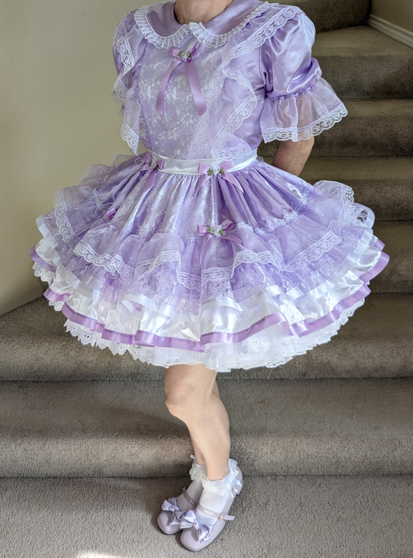 Lavender Tara Dress - Playing dress-up in my newest outfit!, sissy,dress,satin, Sissy Fashion,Feminization,Dolled Up