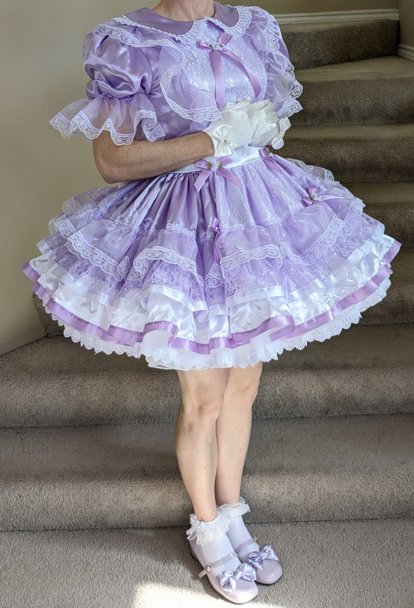 Lavender Tara Dress - Playing dress-up in my newest outfit!, sissy,dress,satin, Sissy Fashion,Feminization,Dolled Up